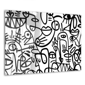 Spatscherm - Gehard glas - Zwart-wit graffiti patroon