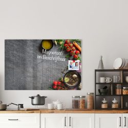 Whiteboard van glas – Magneetbord - Ingrediënten op leisteen tafel